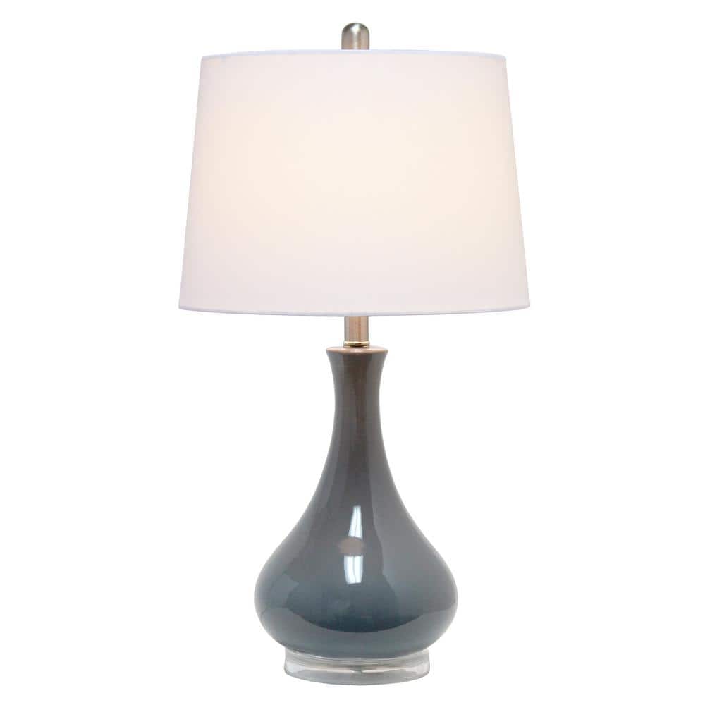 Gray Ceramic Teardrop Table Lamp with White Cotton Shade