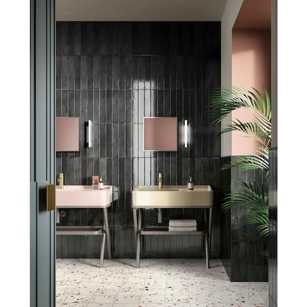 Ivox Billaire Black 3 in. x 16 in. Herringbone Glossy Porcelain Subway Wall Tile (7.1 sq. ft. /Case)