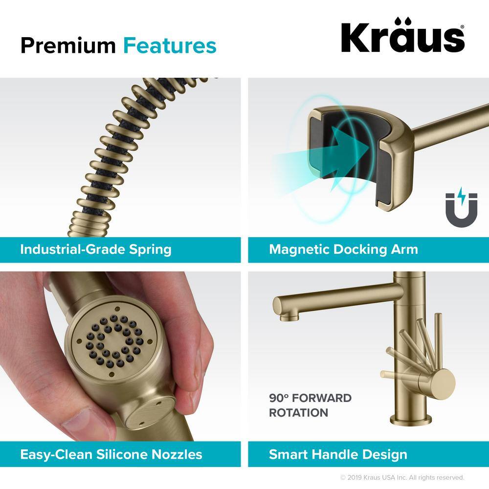 Black Stainless Steel and Brushed Gold Commercial Kitchen Faucet with Pull-Out Spray