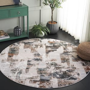 Alenia Gray/Beige 7 ft. x 7 ft. Shattered Abstract Gray/Beige Round Area Rug