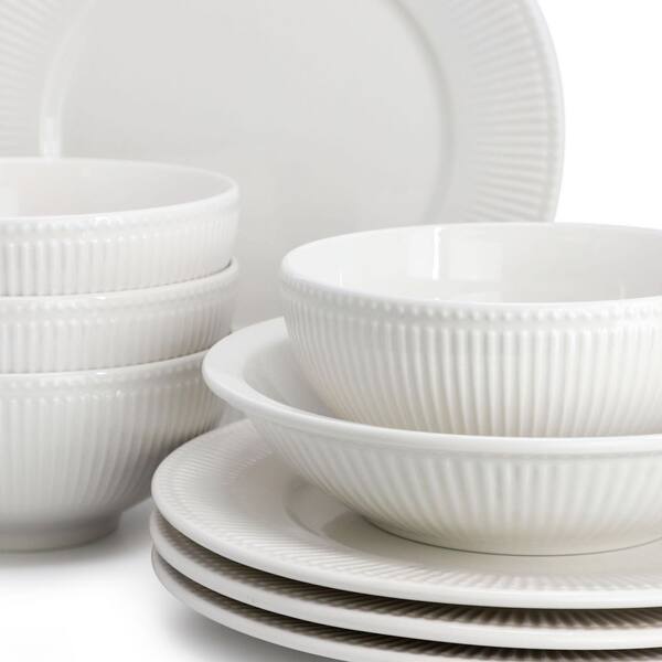 食器 mia Elama Elama Mia 16 Piece Textured Trim Double Bowl Porcelain
