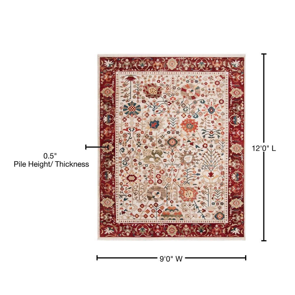 Ivory and Red 9' x 12' Synthetic Reversible Area Rug