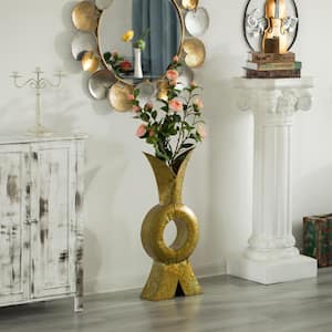 Unique Style Galvanized Gold Metal Design Large Floor Vase for Entryway, Living Room or Dining Room