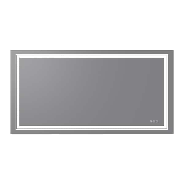 Unbranded 72- in. W x 36 in. H Rectangular Frameless LED Wall Bathroom Vanity Mirror in White