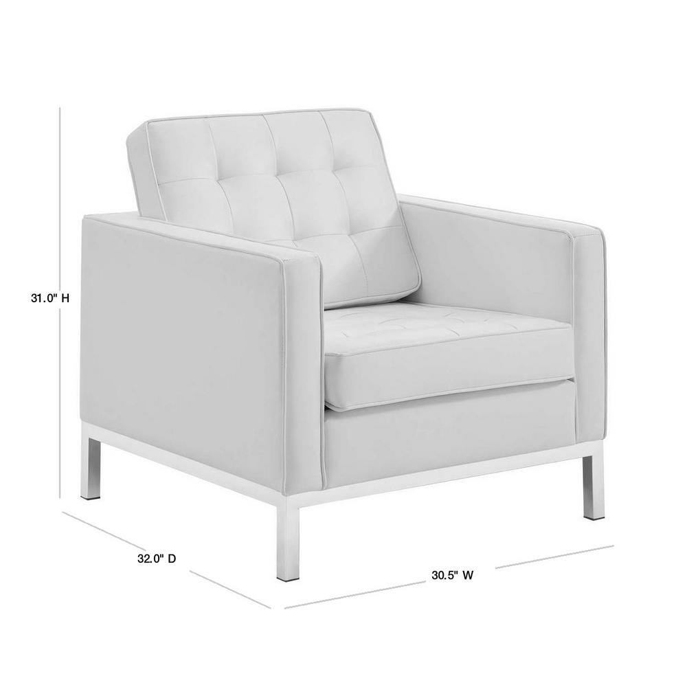 Silver White Faux Leather Accent Chair with Metal Frame