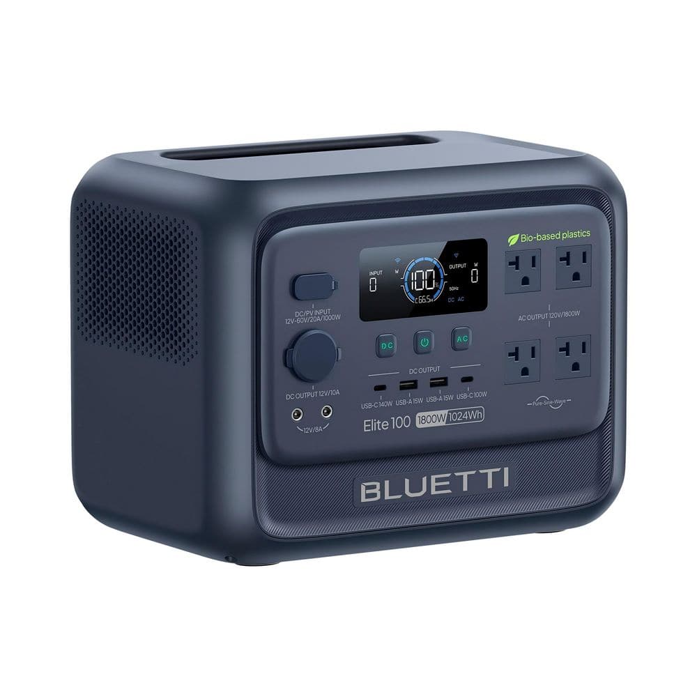 1800W Continuous/3600W Peak Output 1024Wh Portable Power Station, Push Button Start Battery Solar Generator for Outdoors