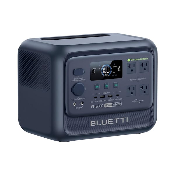 1800W Continuous/3600W Peak Output 1024Wh Portable Power Station, Push Button Start Battery Solar Generator for Outdoors