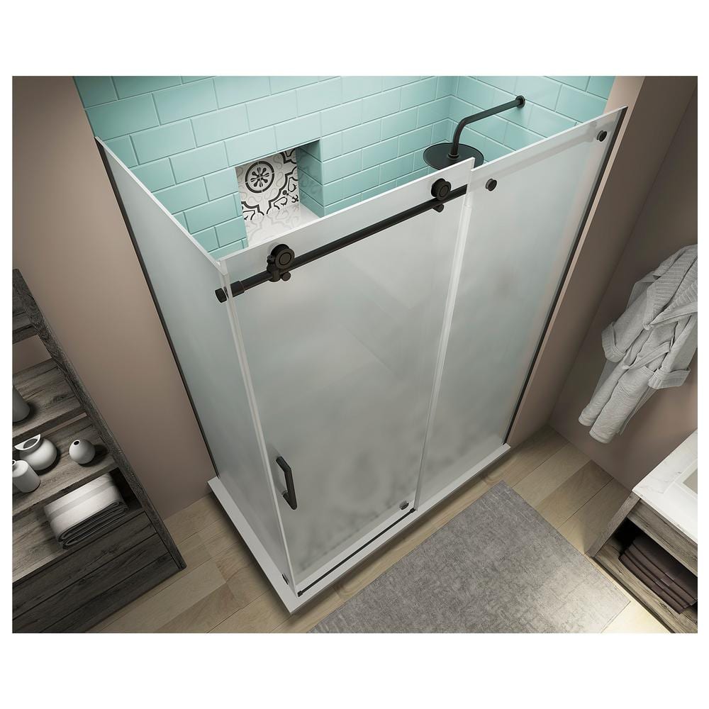 Coraline XL Oil Rubbed Bronze Frameless Sliding Shower Enclosure with Frosted Glass