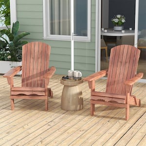 Brown Folding Wood Adirondack Chair Set of 2 w/High Backrest and Wide Armrests Wooden Brown