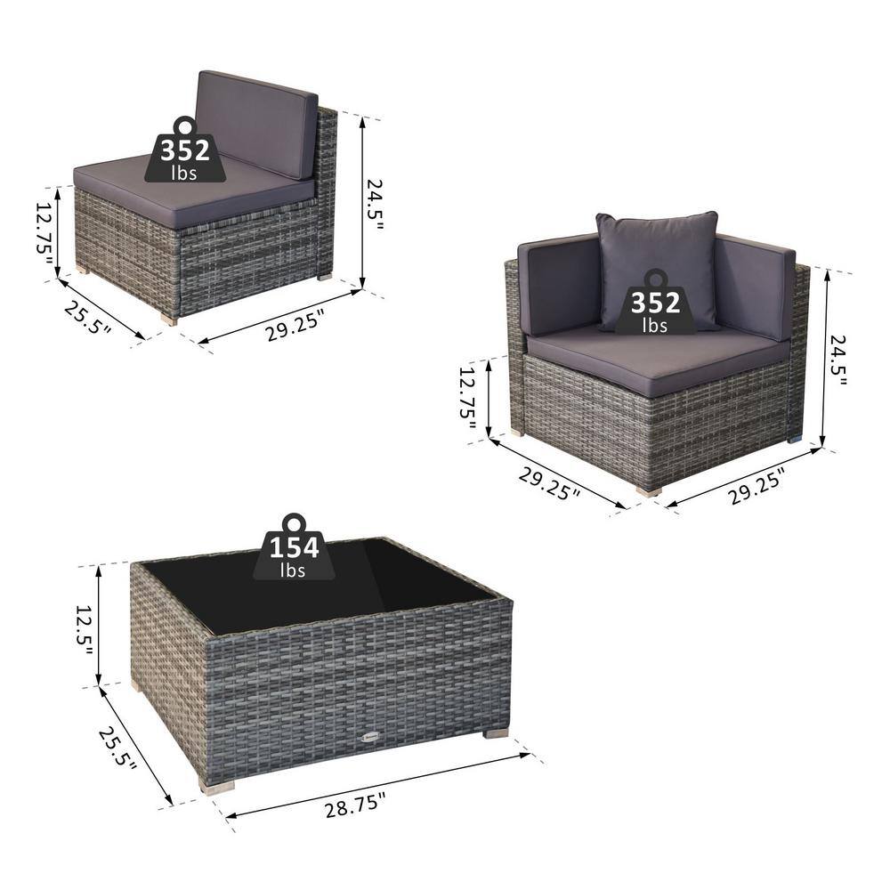 Outsunny Patio Life Ash Grey 7-Pieces Steel Plastic Rattan Patio Conversation Set with Grey Cushions - 2