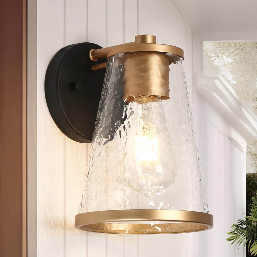 Modern Gold and Black Outdoor Wall Lantern Sconce with Textured Glass Shade, Garden Light for Porch Patio Front Door price history on PriceWatchPro
