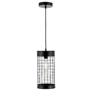 1-Light Industrial Hanging Cage Pendant Lights, Vintage Open Retro Style, Black Finish