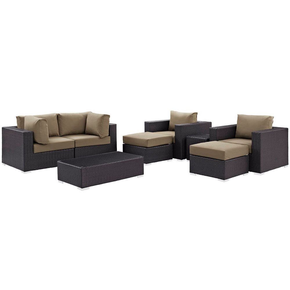 Convene Espresso 8-Pieces Synthetic Rattan Weave Aluminum Frame Outdoor Patio Sectional Set with Mocha Cushions price history on PriceWatchPro