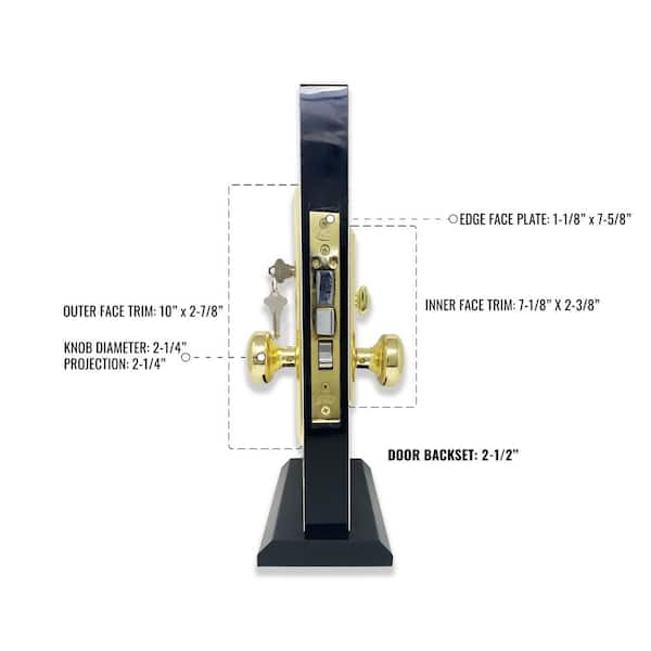 Brass Mortise Entry Left Hand Door Lock Set with 2.75 in. Backset, 2 SC1  Keys and Wide Face Plate-Hex