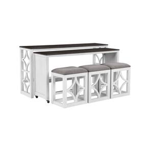 Aria 72 in. White 36 in. Rectangle Wood Nesting Table with 4-Pieces Including Stools