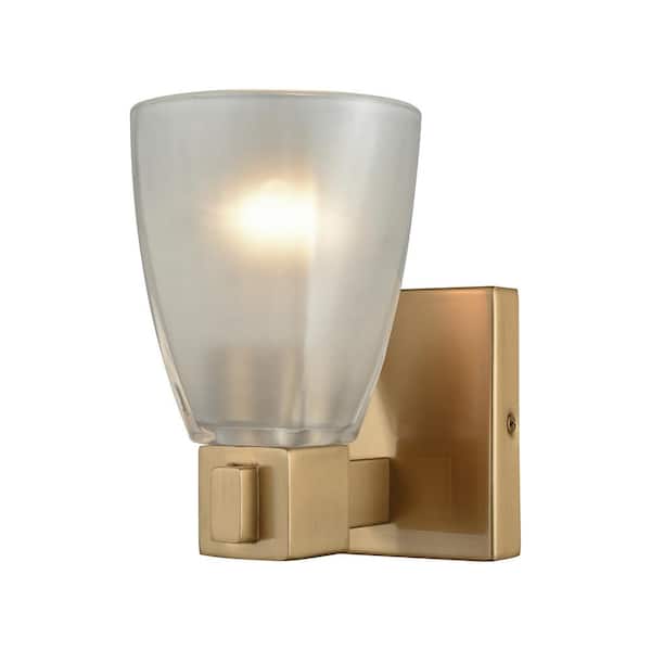 Titan Lighting Ensley 1-Light Satin Brass with Frosted Glass Bath Light