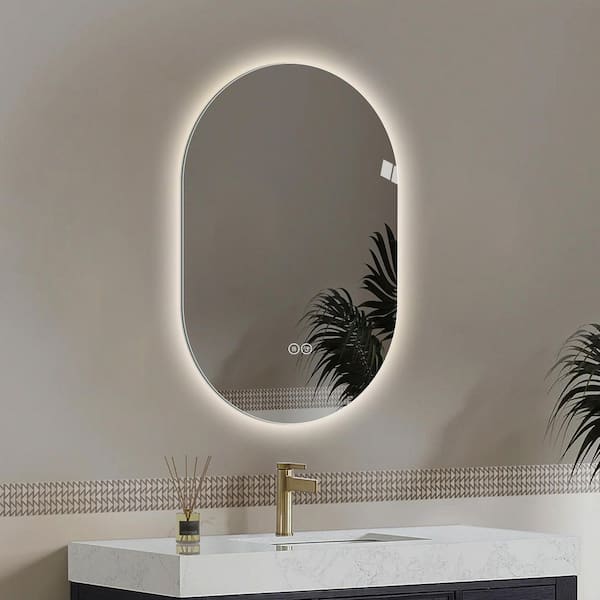 30 in. W x 47 in. H Oval Wall Mirror with 3 Colors Led Lights, Anti-Fog Lighted Vanity Mirrors, Barber Shop Mirror