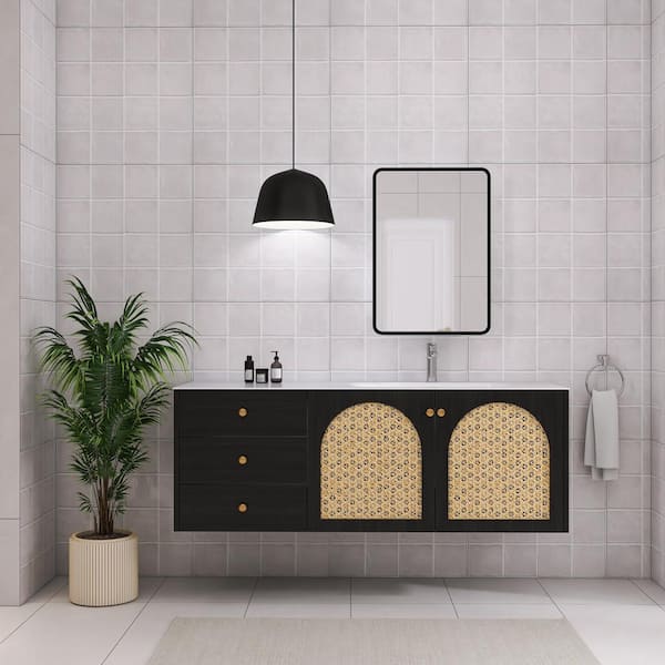 60.00 in. W Wall-Mounted Bath Vanity in Dark Oak with White Aluminum Alloy Top