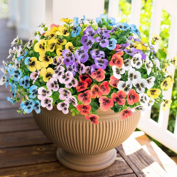 Afoxsos 5.00 in. 12 Bundles Artificial Pansy Flowers for Outdoor