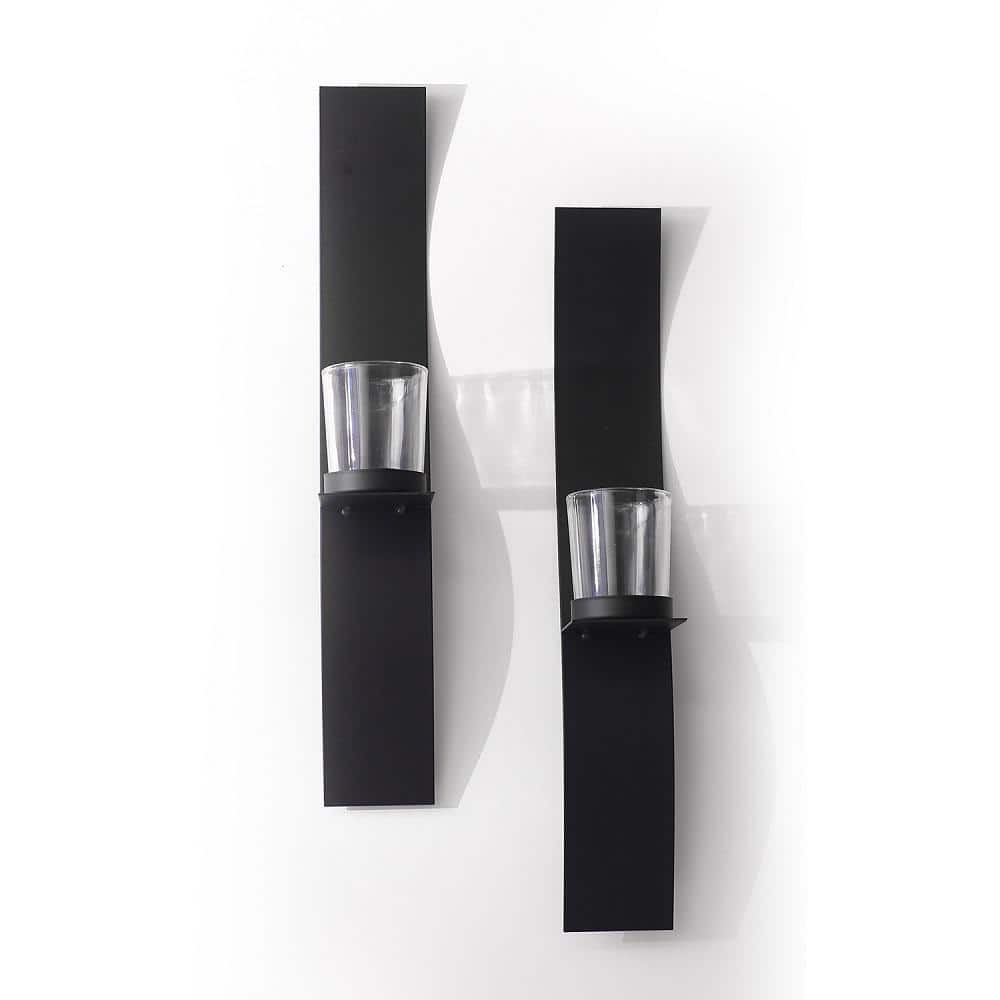 Black Metal and Glass Wall Sconce Candle Holder Set