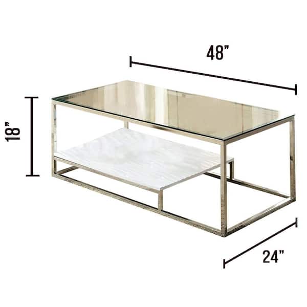 William's Home Furnishing VendI 48 in. White/Bronze/Clear Large Rectangle Glass Coffee Table with Shelf