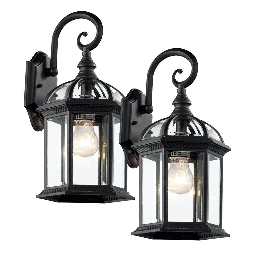 Bel Air Lighting Wentworth 1-Light Small Black Outdoor Wall Light Fixture with Clear Glass (2-Pack)