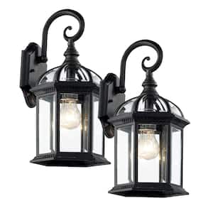 Wentworth 1-Light Small Black Outdoor Wall Light Fixture with Clear Glass (2-Pack)