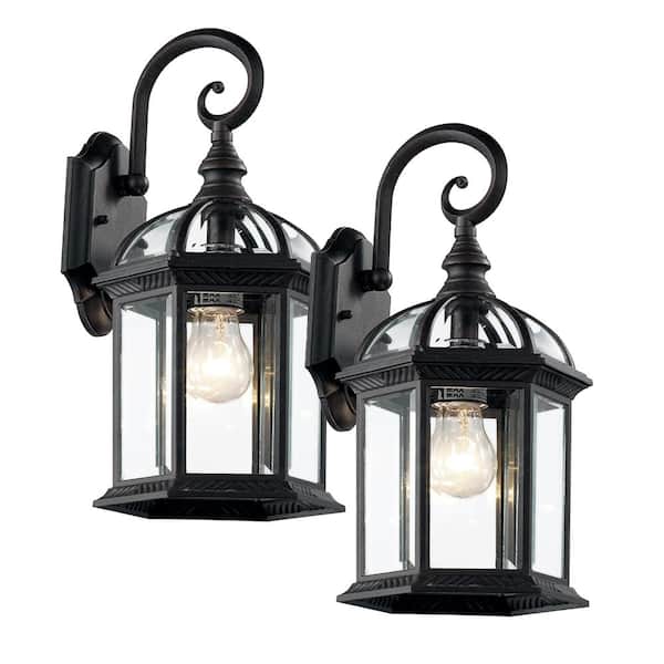 Wentworth 1-Light Small Black Outdoor Wall Light Fixture with Clear Glass (2-Pack)