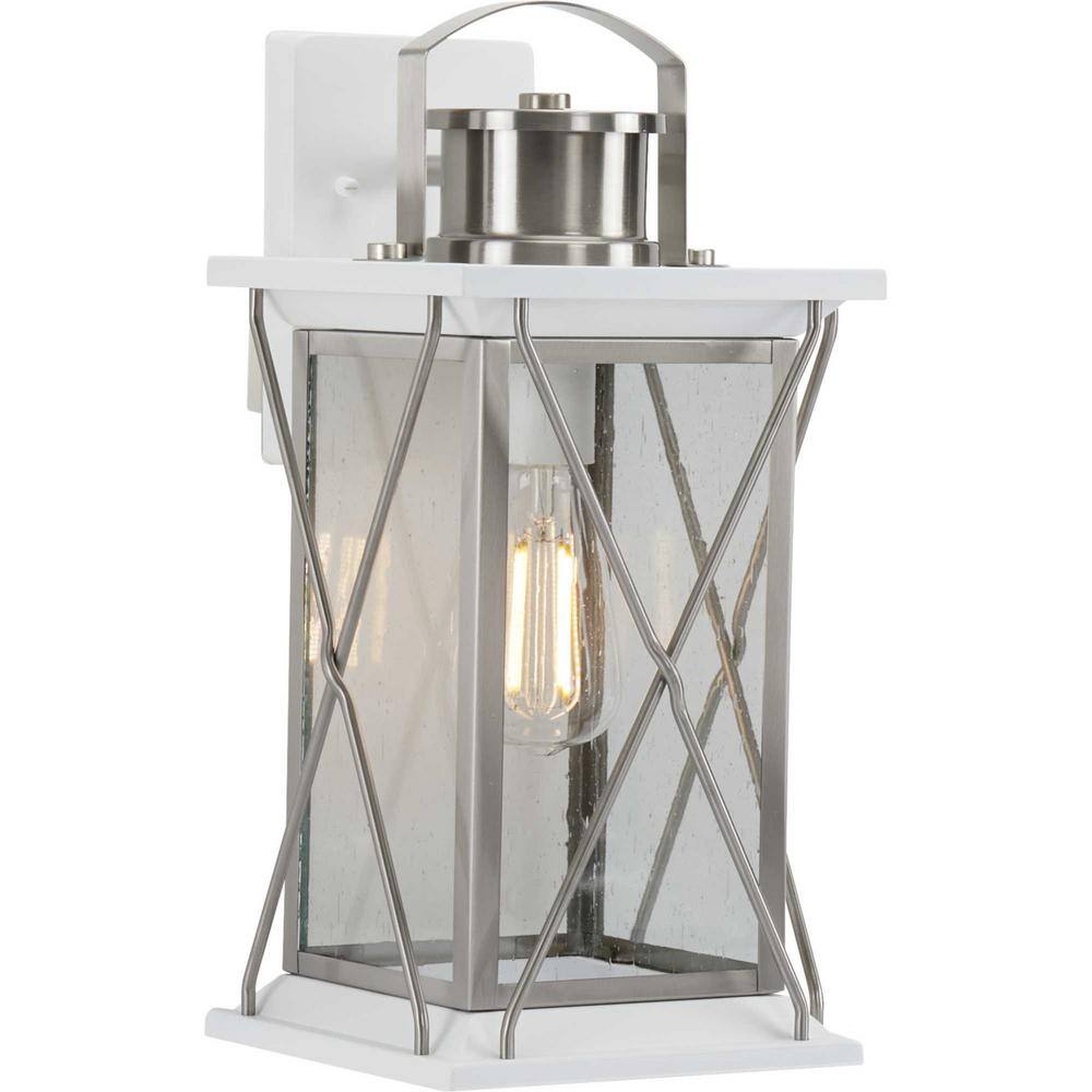 Barlowe Collection 1-Light Stainless Steel Clear Seeded Glass Farmhouse Outdoor Medium Wall Lantern Light price history on PriceWatchPro