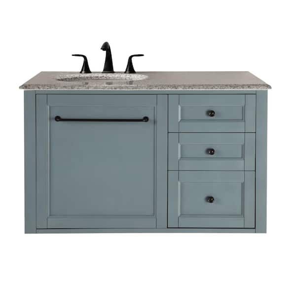 Home Decorators Collection Hamilton 39 in. W Wall Hung Single Vanity in Sea Glass with Granite Vanity Top in Grey with White Sink