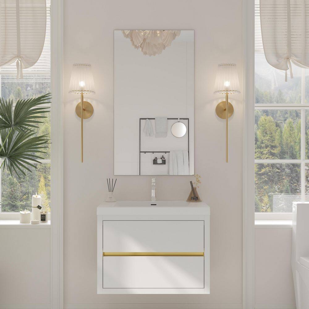 30 in. W Single Sink Wall-Mounted Floating Bath Vanity Storage Cabinet in Glossy White with White Stone Resin Top price history on PriceWatchPro