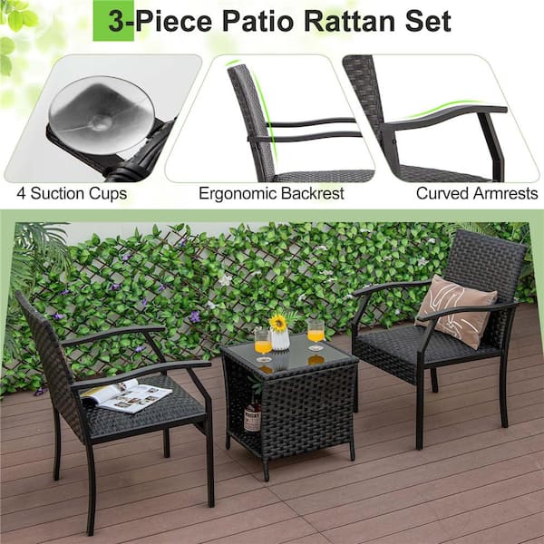 Costway 3-Piece Metal Plastic Wicker Patio Conversation Set