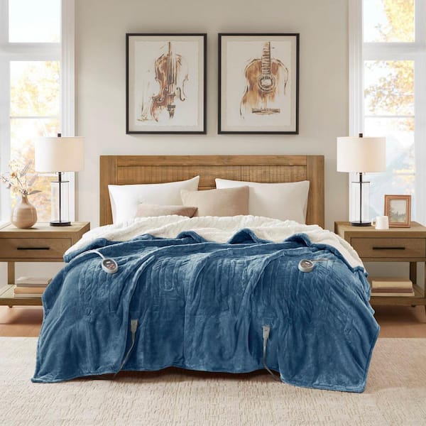 Woolrich Heated Plush to Berber Sapphire Blue Polyester Queen Electric Blanket