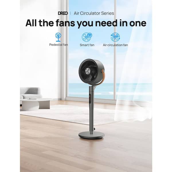 Pedestal Fan with Remote, 43 in. Quiet Standing Fan for Home Bedroom, 120° x 105° Smart Oscillating Floor Fan in Grey