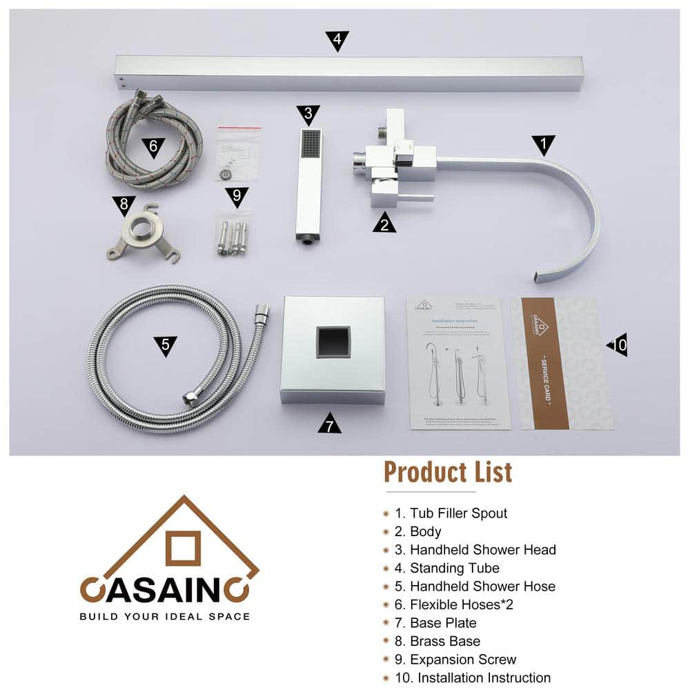 Chrome Freestanding Tub Filler with Handheld Shower