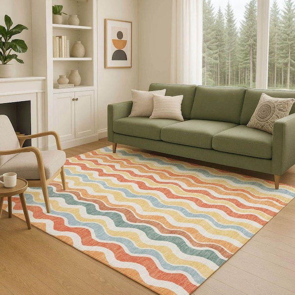 Chantille Machine Washable Indoor/Outdoor Abstract ACN2342 Coral 5 ft. x 7 ft. 6 in. Area Rug