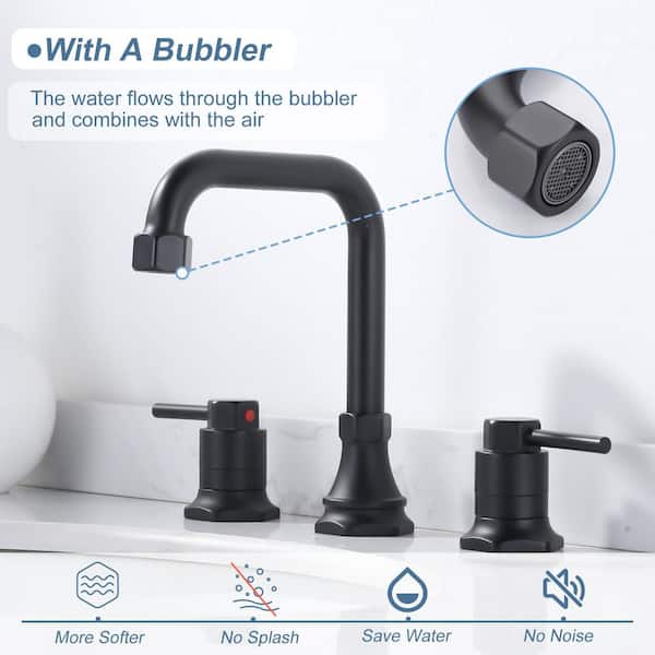 Double Handle 8 in. Widespread Bathroom Faucet, 3 Hole Bathroom Sink Faucet with Pop-Up Drain Kit in Matte Black