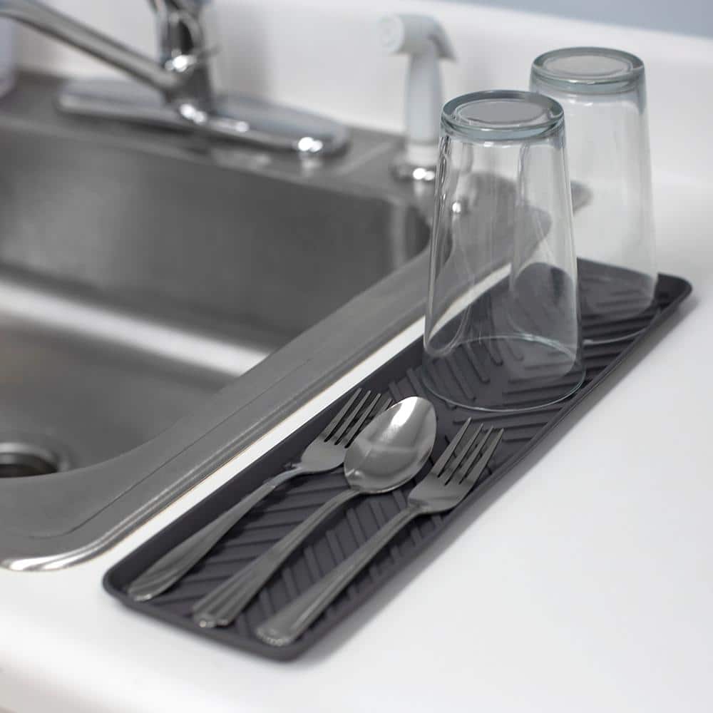 Home Basics Grey Ridged Plastic Non-Skid Dish Drying Mat HDC69892