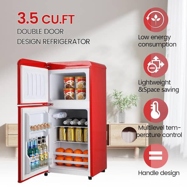 KRIB BLING 3.5 Cu.ft Retro Compact Refrigerator, Mini Fridge with Freezer  Small Drink Cooler with 2 Door, Adjustable Mechanical Thermostat for Home