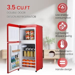 3.5 cu. ft. Retro Mini Fridge, Refrigerator with Freezer, with 2 Door Adjustable Mechanical Thermostat in Red