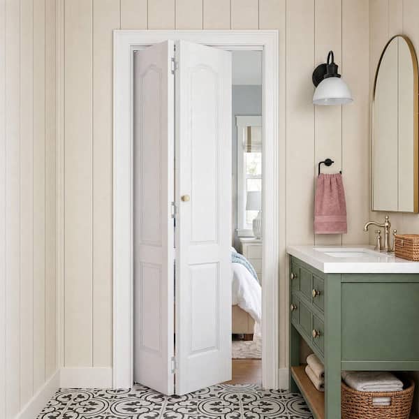 GOLDENPOLEY 28 in. x 78.4 in. 2 Panel Roman Round Top Hollow Core
