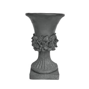 Calliope 11.75 in. x 11.75 in. Antique Grey Lightweight Concrete Outdoor Patio Garden Urn Planter with Floral Accents