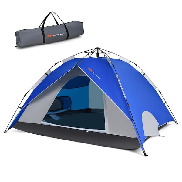 Costway 8.5 ft. x 7.3 ft. Blue 4 Person Instant Pop up Camping Tent 2 in 1 Double Layer Waterproof Tent K4 AB11624 AG3 The Home Depot