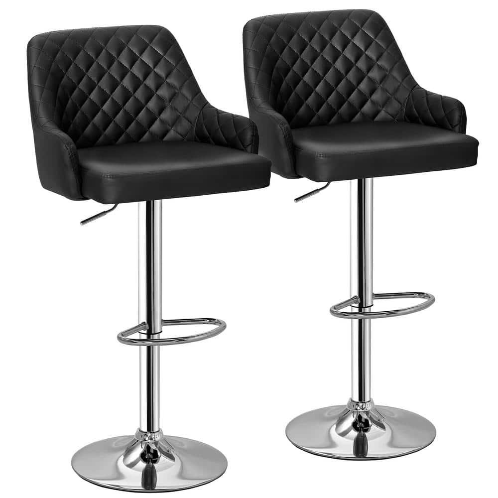 VECELO Black Modern Bar Chair with Back Adjustable Swivel Bar Stools