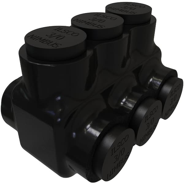 ILSCO Nimbus Insulated Aluminum Multi-Tap Connector, Conductor Range 3/0-6, 3-Ports, Dual Sided Entry, Tin Plated