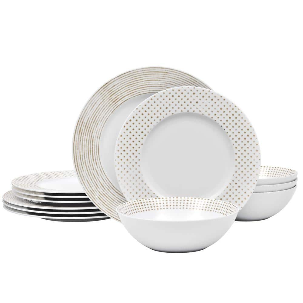 Khaki Hammock Rim Porcelain 12-Piece Dinnerware Set, Service for 4 -  Noritake, 9354-12X