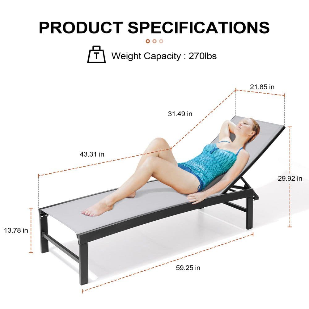 Brown Aluminum Adjustable Outdoor Chaise Lounge Set of 2