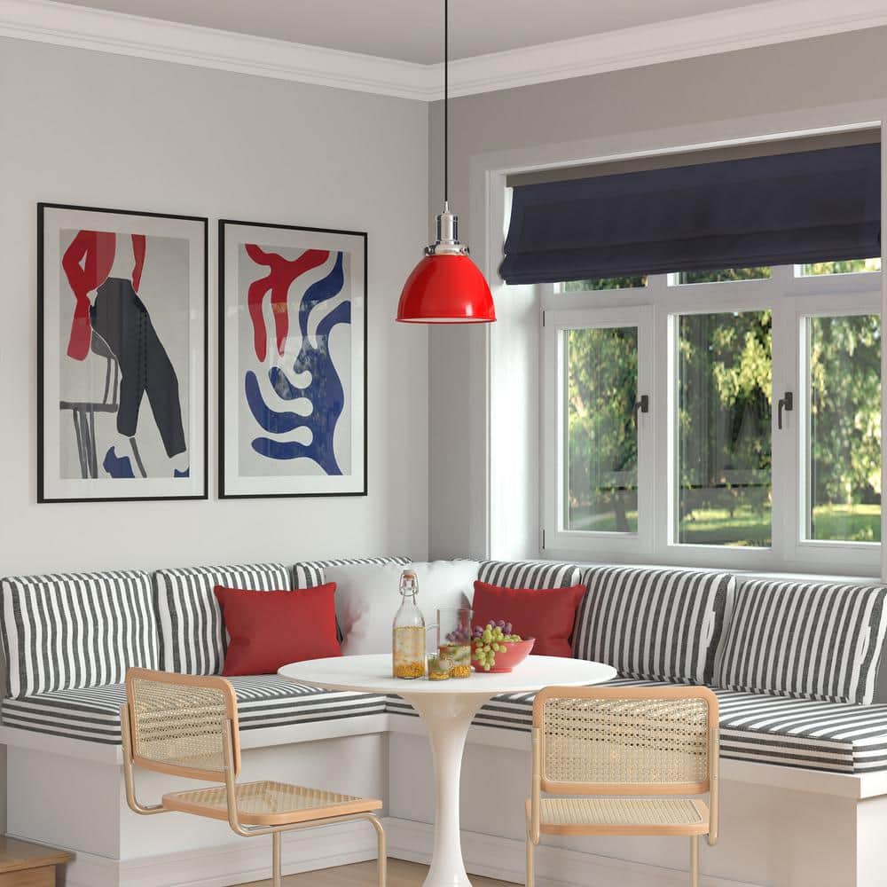 Modern Poppy Red 12" Polished Nickel Bowl Pendant Light
