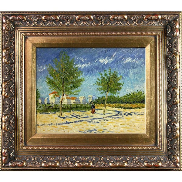LA PASTICHE "On The Outskirts of Paris with Baroque Antique Gold" Vincent Van Gogh Framed Abstract Oil Painting 13.5 in. x 15.5 in.