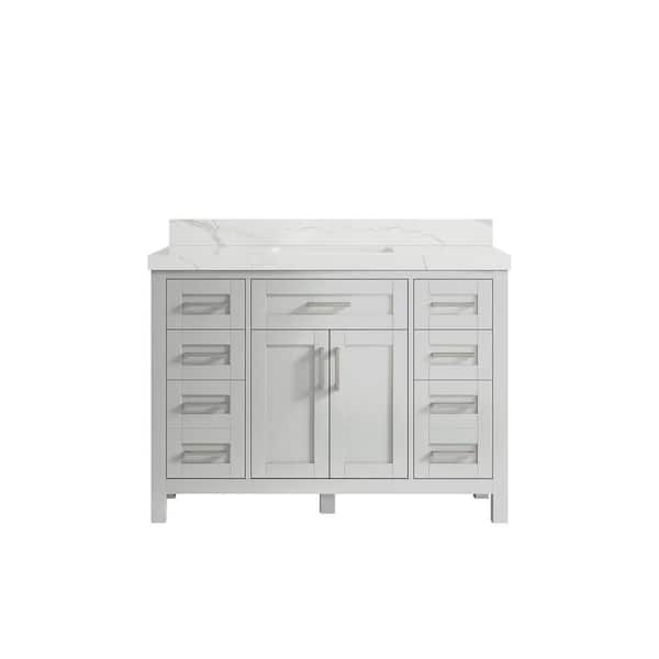 Willow Collections Cambridge 48 in. W x 22 in. D x 36 in. H Bath Vanity in Gray with 2 in. Calacatta Quartz Top